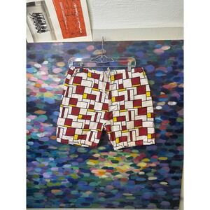 Vintage 70s 60s Abstract Geometric Mondrian Shorts Red Yellow White Drawstring